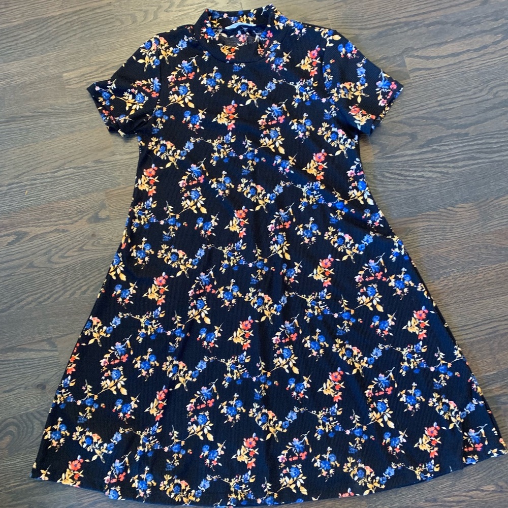 Mock Turtleneck Cotton Floral Dress
